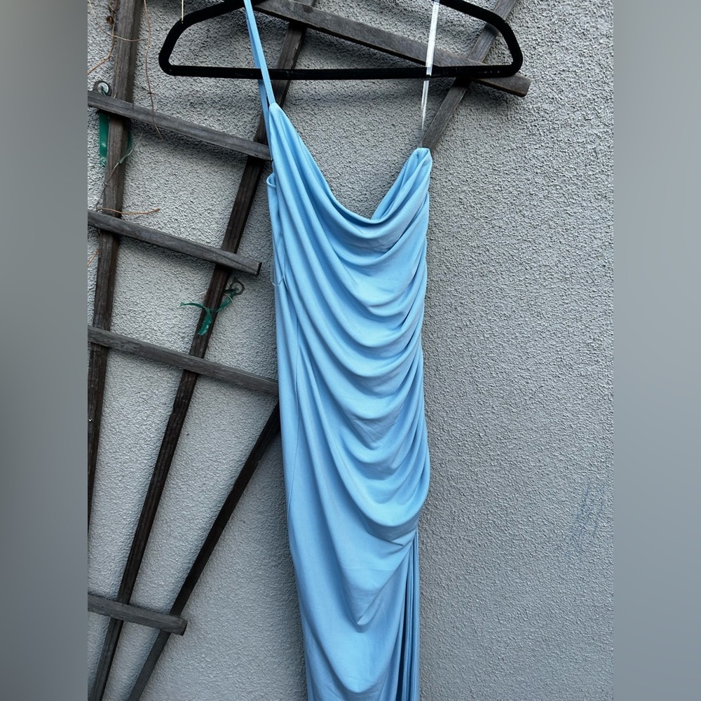 Nookie Aria One Shoulder Asymmetrical Gown Maxi Ruched in Blue New with Tags! - Picture 7 of 13